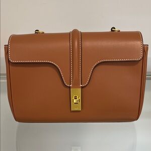 Tan Leather Bag with Gold Lock